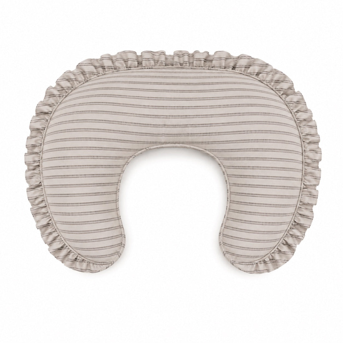 Grey Ivory Stripe Ruffle Nursing Pillow Cover