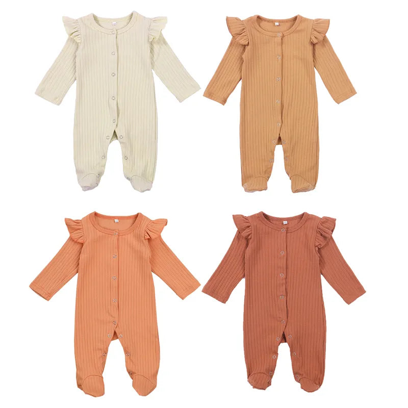 Baby Girl Cotton Footie Romper with Ruffles - Gathering Littles