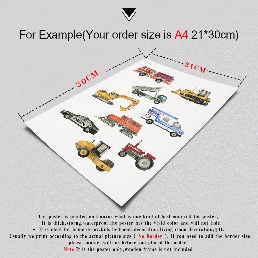 Transportation Vehicle Wall Art Canvas Painting Room Decor Posters and Prints Truck Nursery Artwork Picture Boys Room Decoration - Gathering Littles