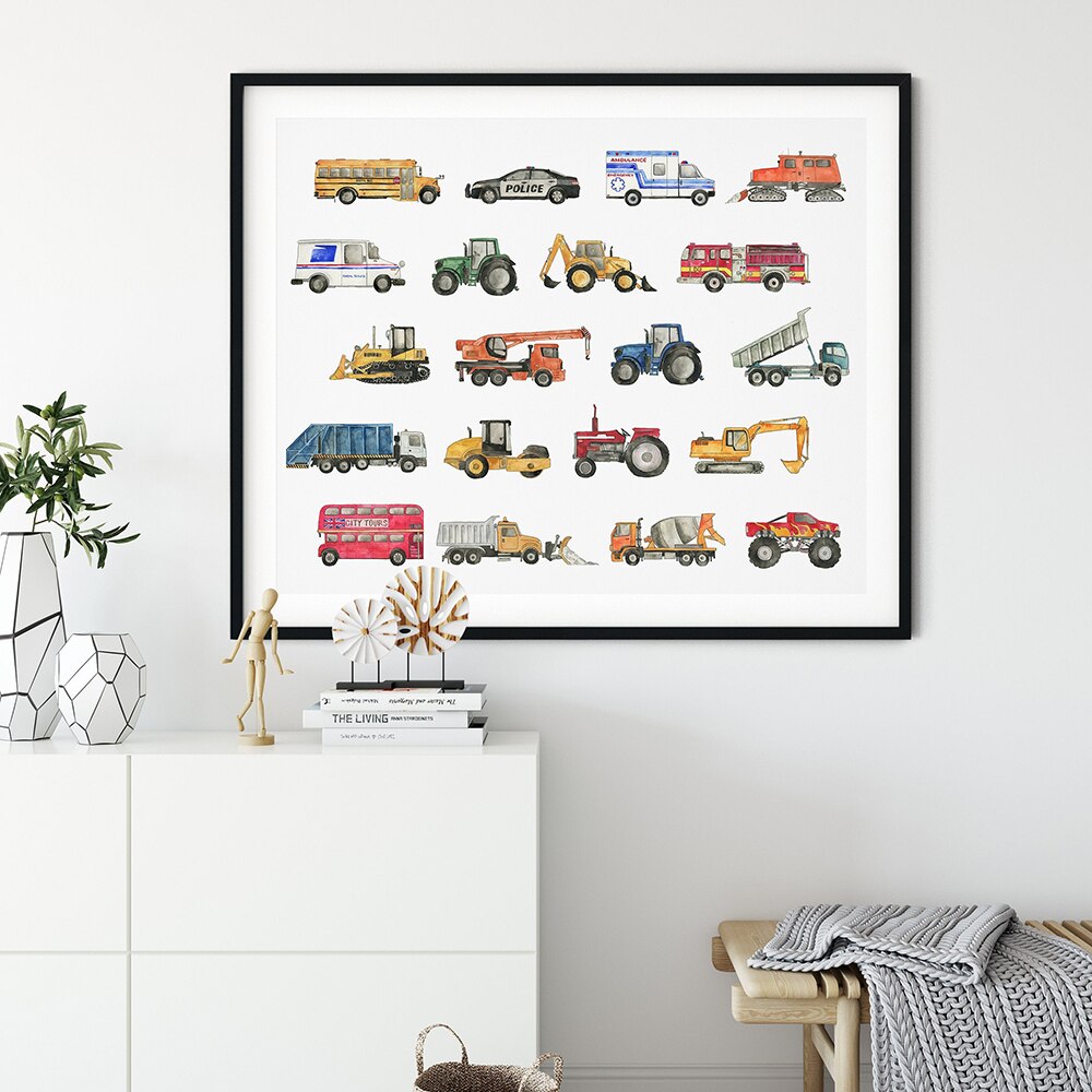 Transportation Vehicle Wall Art Canvas Painting Room Decor Posters and Prints Truck Nursery Artwork Picture Boys Room Decoration - Gathering Littles