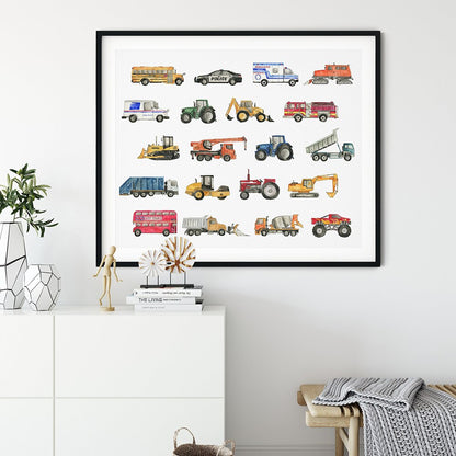 Transportation Vehicle Wall Art Canvas Painting Room Decor Posters and Prints Truck Nursery Artwork Picture Boys Room Decoration - Gathering Littles