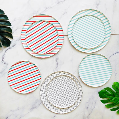 Stripe Lattice Disposable Tableware Set 8Pcs - Colorful Party Supplies - Gathering Littles