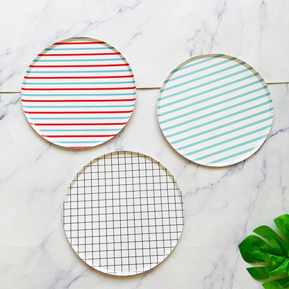 Stripe Lattice Disposable Tableware Set 8Pcs - Colorful Party Supplies - Gathering Littles