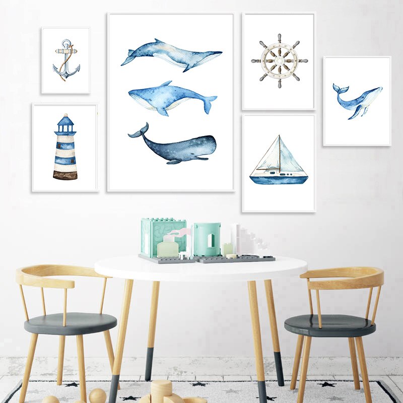 Nautical Nursery Prints, Coastal Baby Nursery Wall Art - Gathering Littles