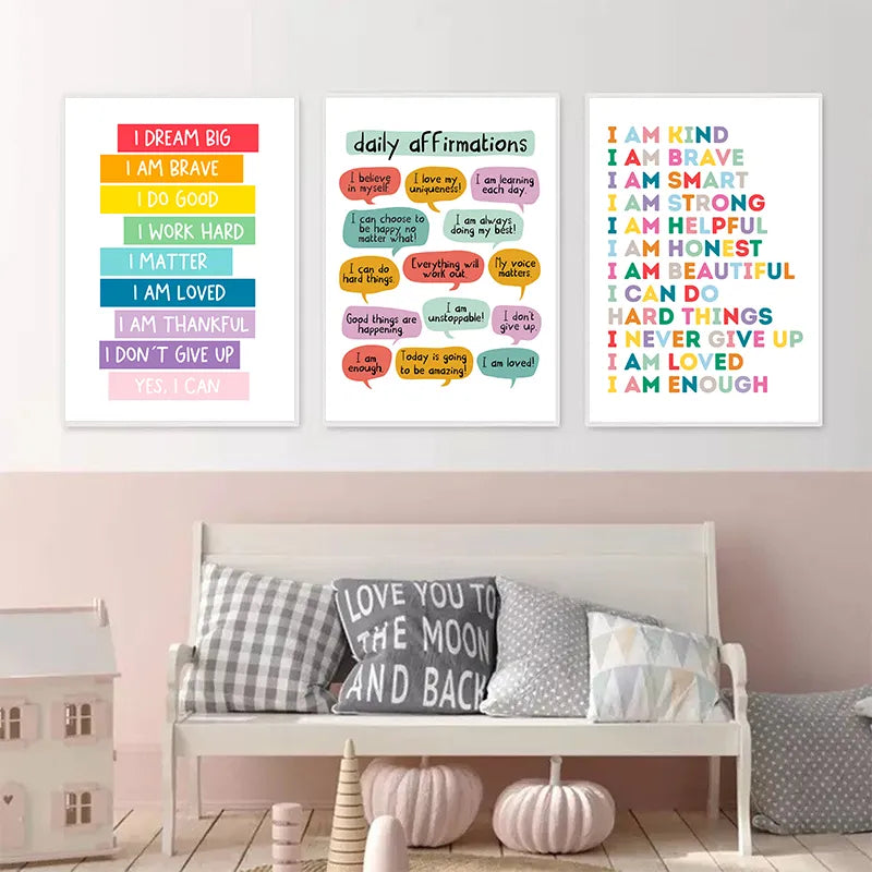 Kid Affirmations Encourage Quotes Prints Colorful Wall Art Canvas Painting Nursery Decor Kids Bedroom Sign Poster Playroom Decor - Gathering Littles