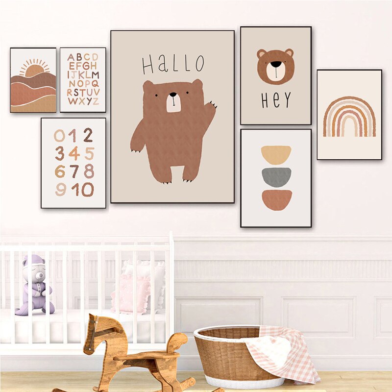 Boho Educational Nursery Wall Art, Boho Canvas Prints for Baby Nursery - Gathering Littles