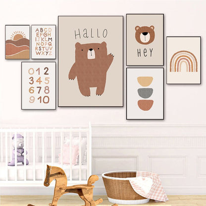 Boho Educational Nursery Wall Art, Boho Canvas Prints for Baby Nursery - Gathering Littles