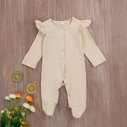 Baby Girl Cotton Footie Romper with Ruffles - Gathering Littles