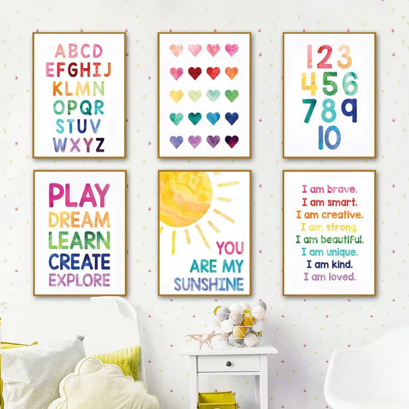 Numbers Alphabet Poster Education Canvas Painting Alphabet Number Posters Nursery Wall Art Print Pictures Nordic Baby Room Decor - Gathering Littles