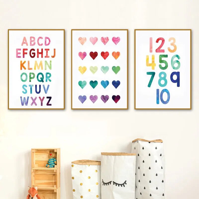 Numbers Alphabet Poster Education Canvas Painting Alphabet Number Posters Nursery Wall Art Print Pictures Nordic Baby Room Decor - Gathering Littles