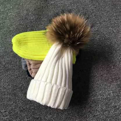 Winter Beanie with Faux Fur Pom Pom - Gathering Littles