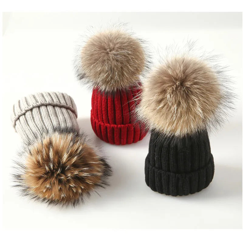 Winter Beanie with Faux Fur Pom Pom - Gathering Littles