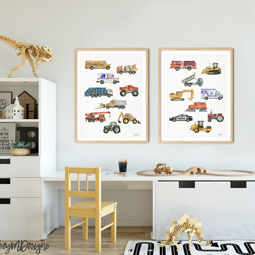 Transportation Vehicle Wall Art Canvas Painting Room Decor Posters and Prints Truck Nursery Artwork Picture Boys Room Decoration - Gathering Littles