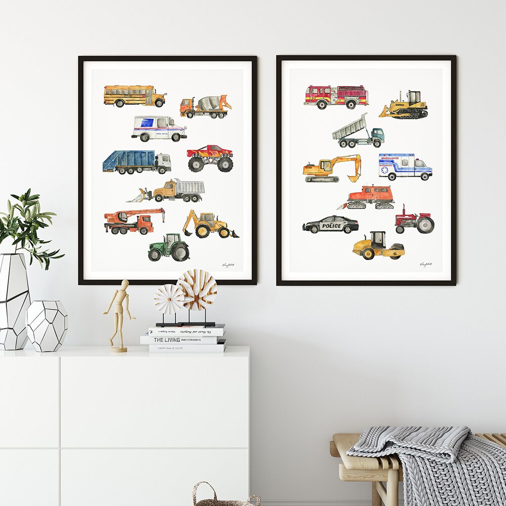 Transportation Vehicle Wall Art Canvas Painting Room Decor Posters and Prints Truck Nursery Artwork Picture Boys Room Decoration - Gathering Littles