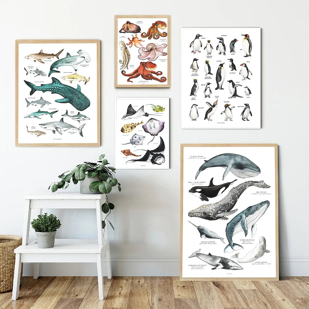 Marine Animal Nursery Canvas Art Prints - Gathering Littles