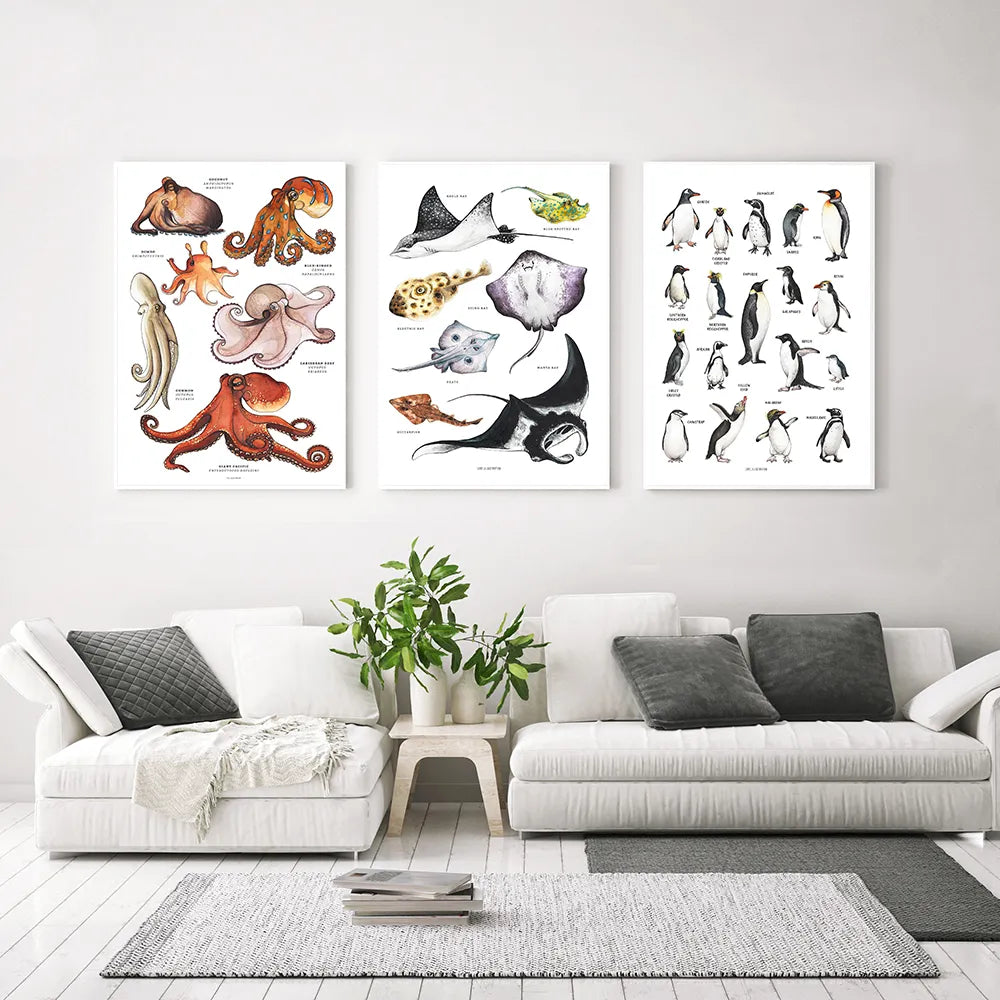 Marine Animal Nursery Canvas Art Prints - Gathering Littles