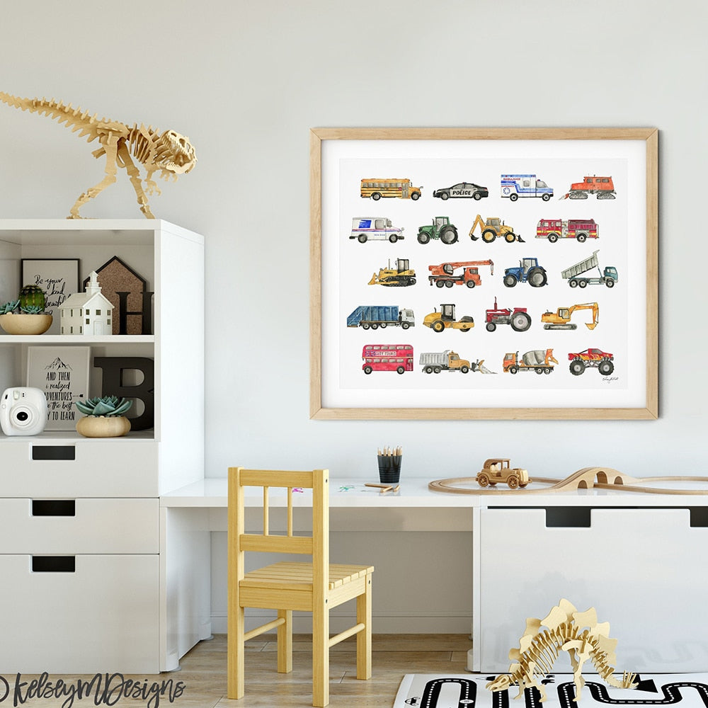 Transportation Vehicle Wall Art Canvas Painting Room Decor Posters and Prints Truck Nursery Artwork Picture Boys Room Decoration - Gathering Littles