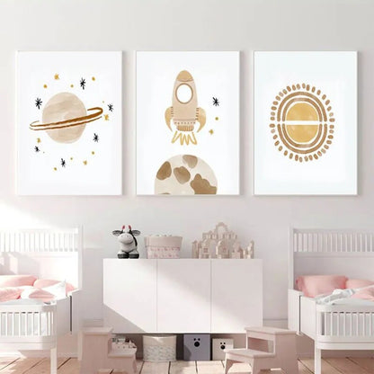 Nursery Wall Art Sun Stars Moon Earth Posters and Prints Children&