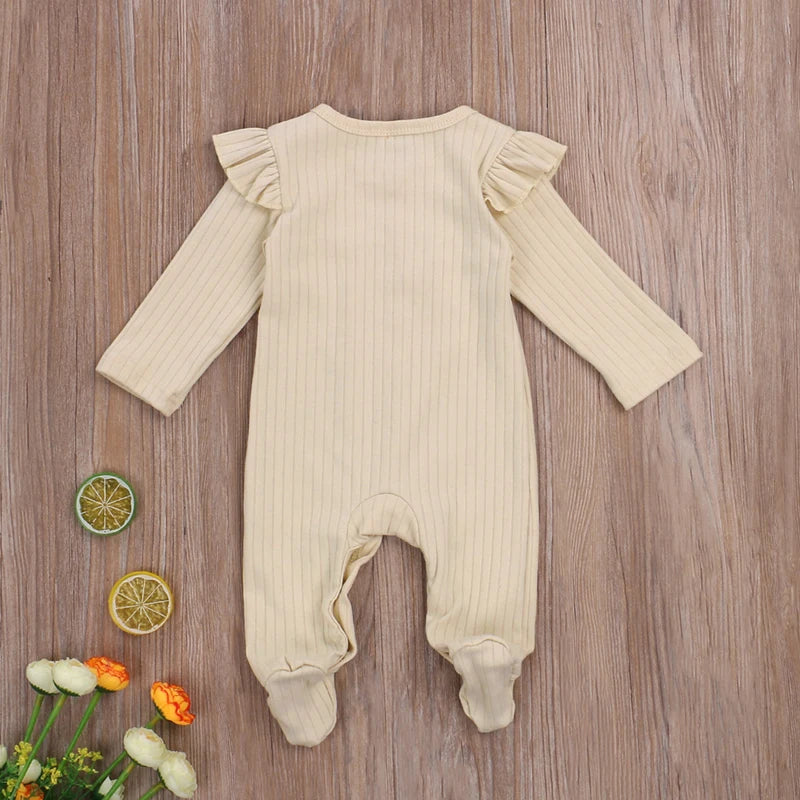 Baby Girl Cotton Footie Romper with Ruffles - Gathering Littles