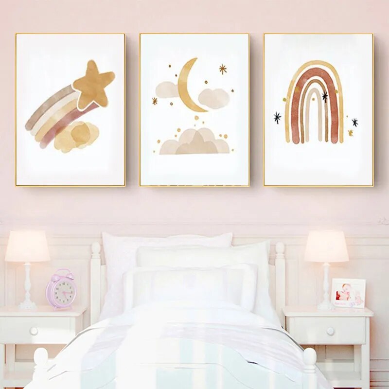 Nursery Wall Art Sun Stars Moon Earth Posters and Prints Children&