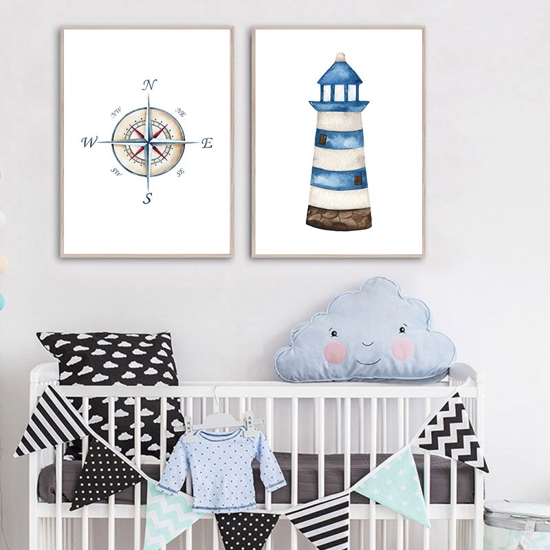 Nautical Nursery Prints, Coastal Baby Nursery Wall Art - Gathering Littles