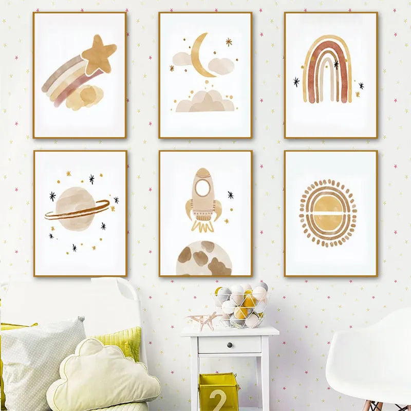 Nursery Wall Art Sun Stars Moon Earth Posters and Prints Children&