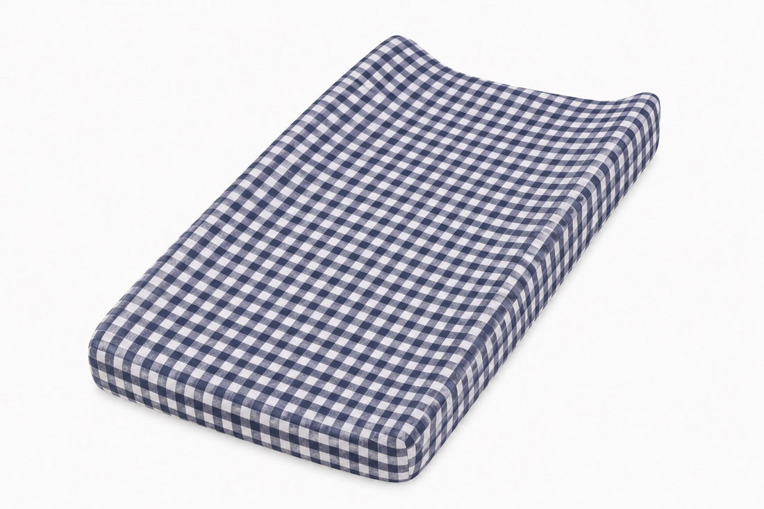 Navy Gingaham Changing Pad Cover