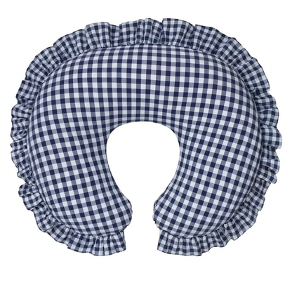 Navy Blue Gingham Ruffle Nursing Pillow Cover