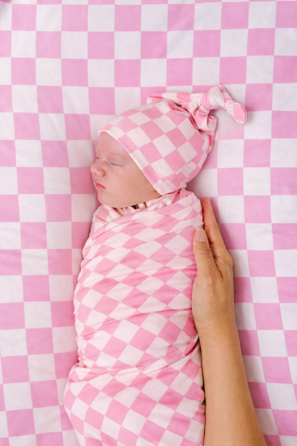 Sugar Pink &amp; White Checkered Stretch Swaddle