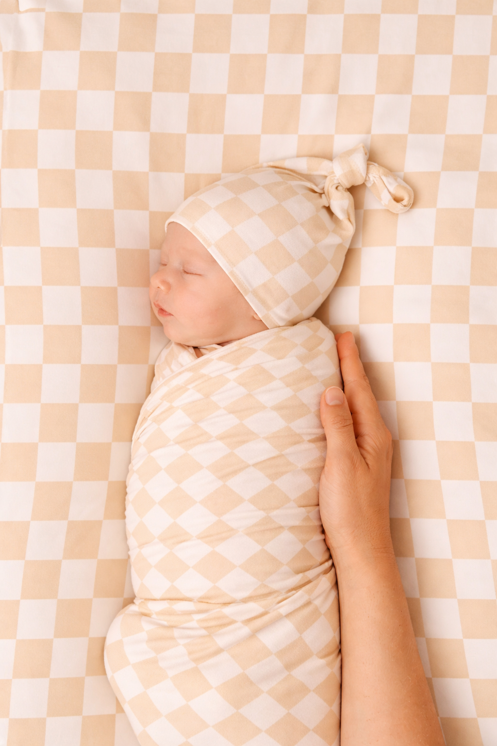 Beige &amp; White Checkered Stretch Swaddle