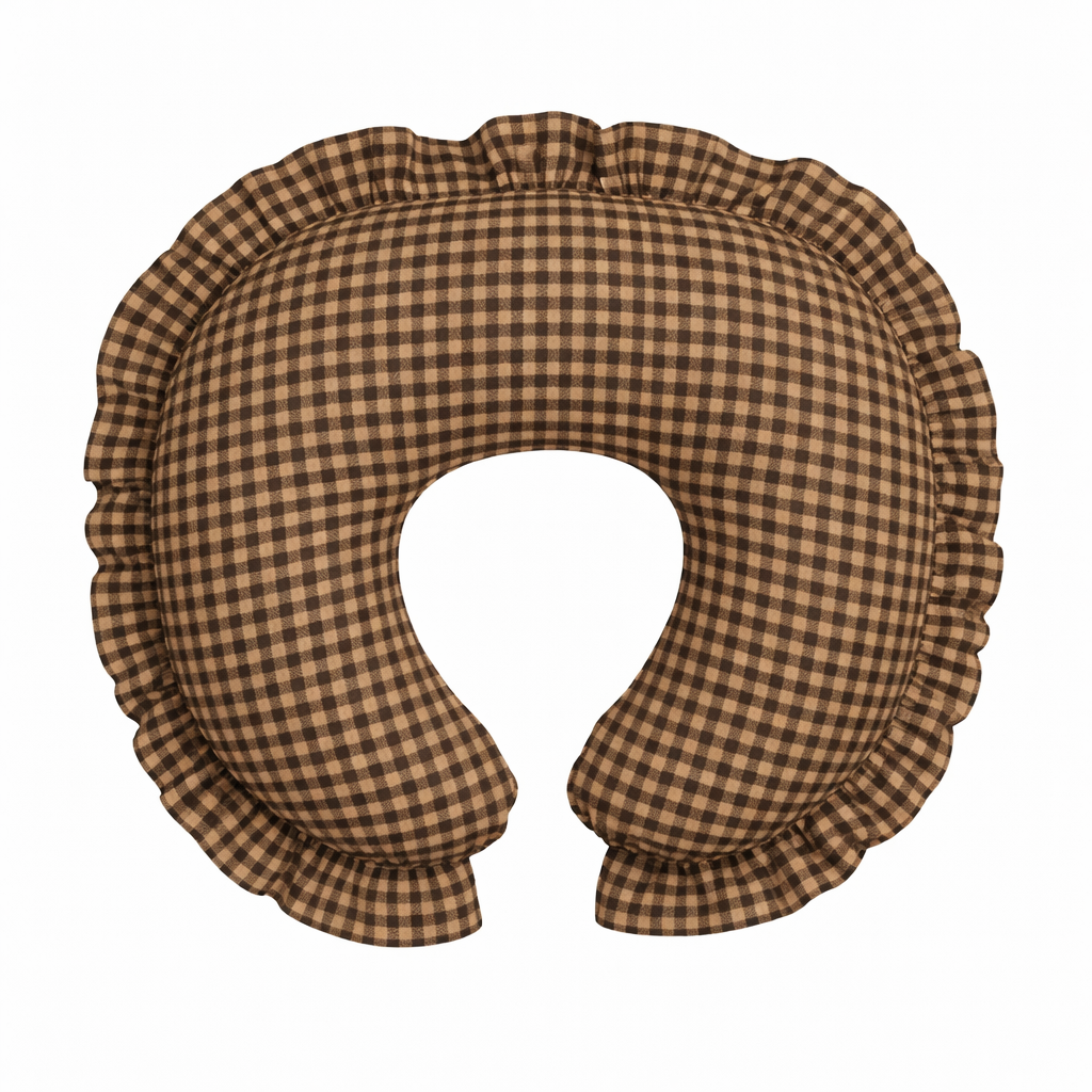 Brown Gingham Ruffle Nursing Pillow Cover