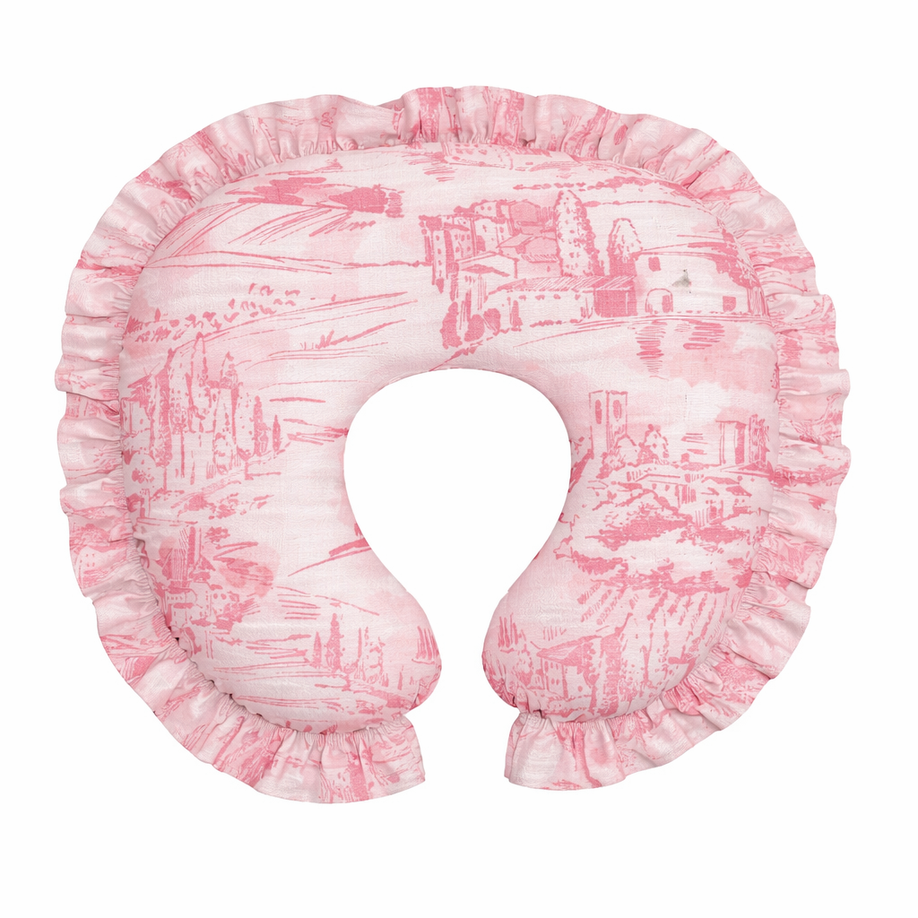 Pink Toile Ruffle Nursing Pillow Cover
