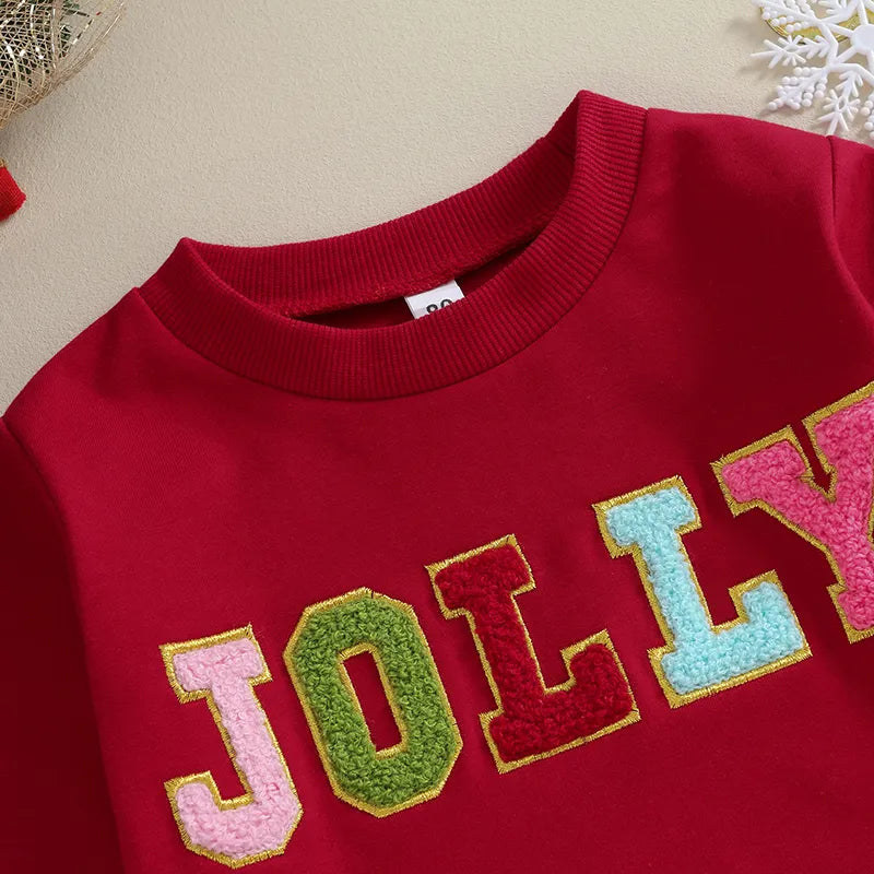 Toddler Baby Girl Jolly Christmas Sweatshirt with Patch - Gathering Littles