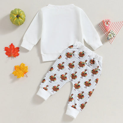 EWODOS Toddler Baby Boys Girls Fall Outfits Letter Print Long Sleeve Sweatshirts Turkey Print Long Pants 2Pcs Thanksgiving Set - Gathering Littles