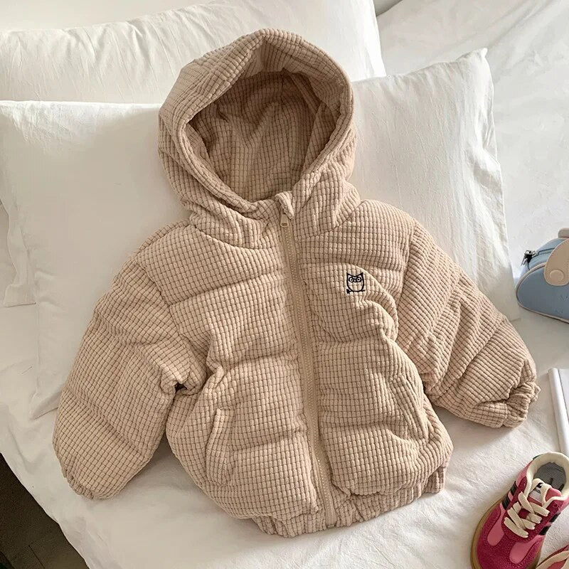 Children Winter Down Cotton Jacket Boys Corduroy Hooded Coat Kids Plush Warm Top Clothing Girls 2-7Y Baby Parka Padded Snowsuit - Gathering Littles