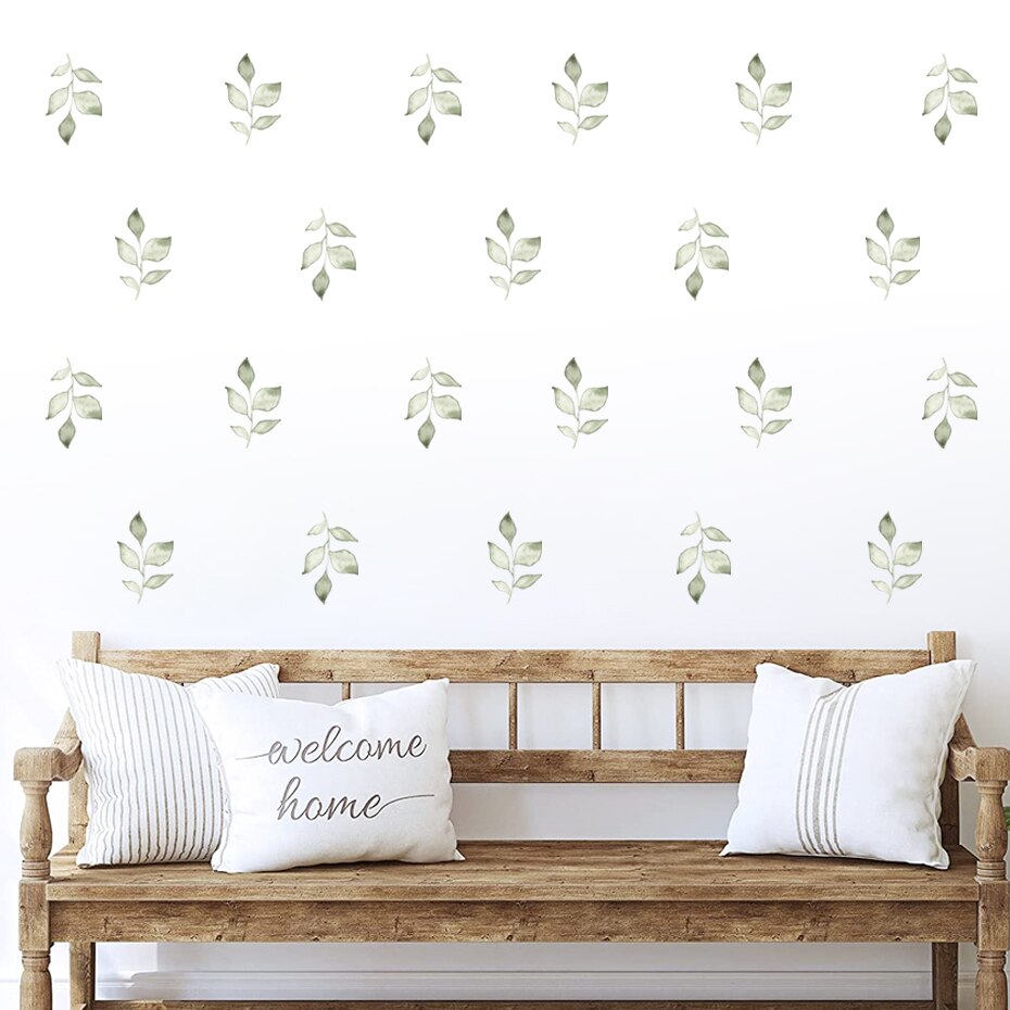 Boho Green Leaves Watercolor Wall Stickers Nursery Art Kids Room Removable Wall Decals Modern Children Interior Home Decoration - Gathering Littles