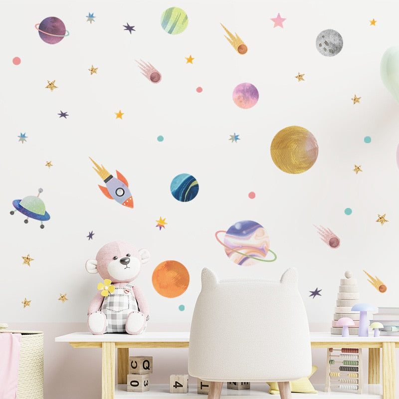 Cartoon Universe Planet Self-adhesive Wall Stickers Home PVC Removable Decals for Nursery Kids Bedroom Kindergarten DIY Posters - Gathering Littles