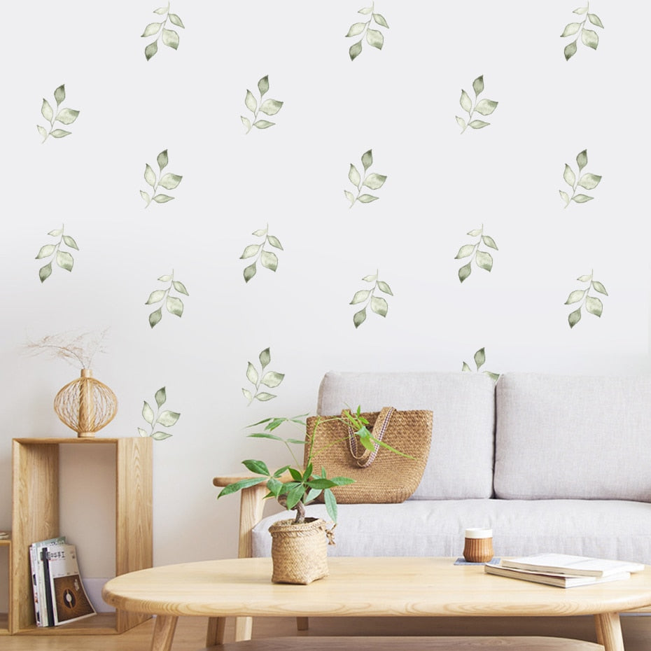 Boho Green Leaves Watercolor Wall Stickers Nursery Art Kids Room Removable Wall Decals Modern Children Interior Home Decoration - Gathering Littles