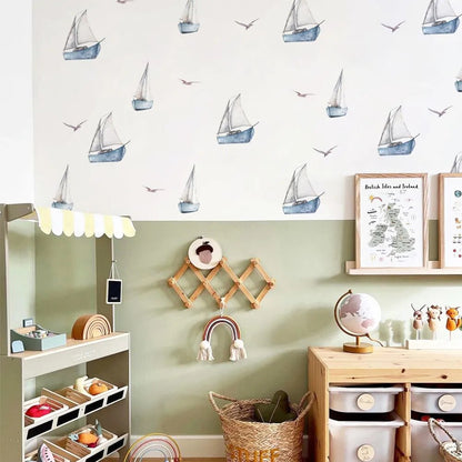 Watercolor Sailboat Wall Stickers, Nautical Nursery Wall Decals - Gathering Littles