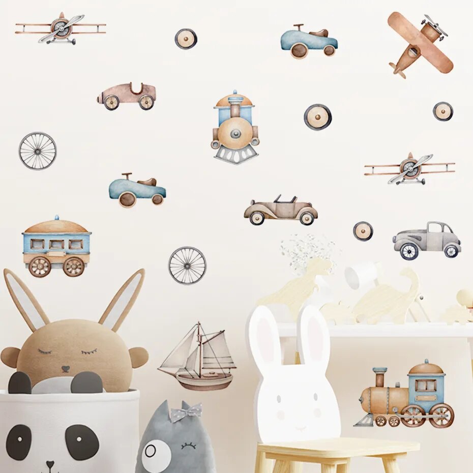 Retro Airplane and Train Wall Decals for Kids Room - Gathering Littles