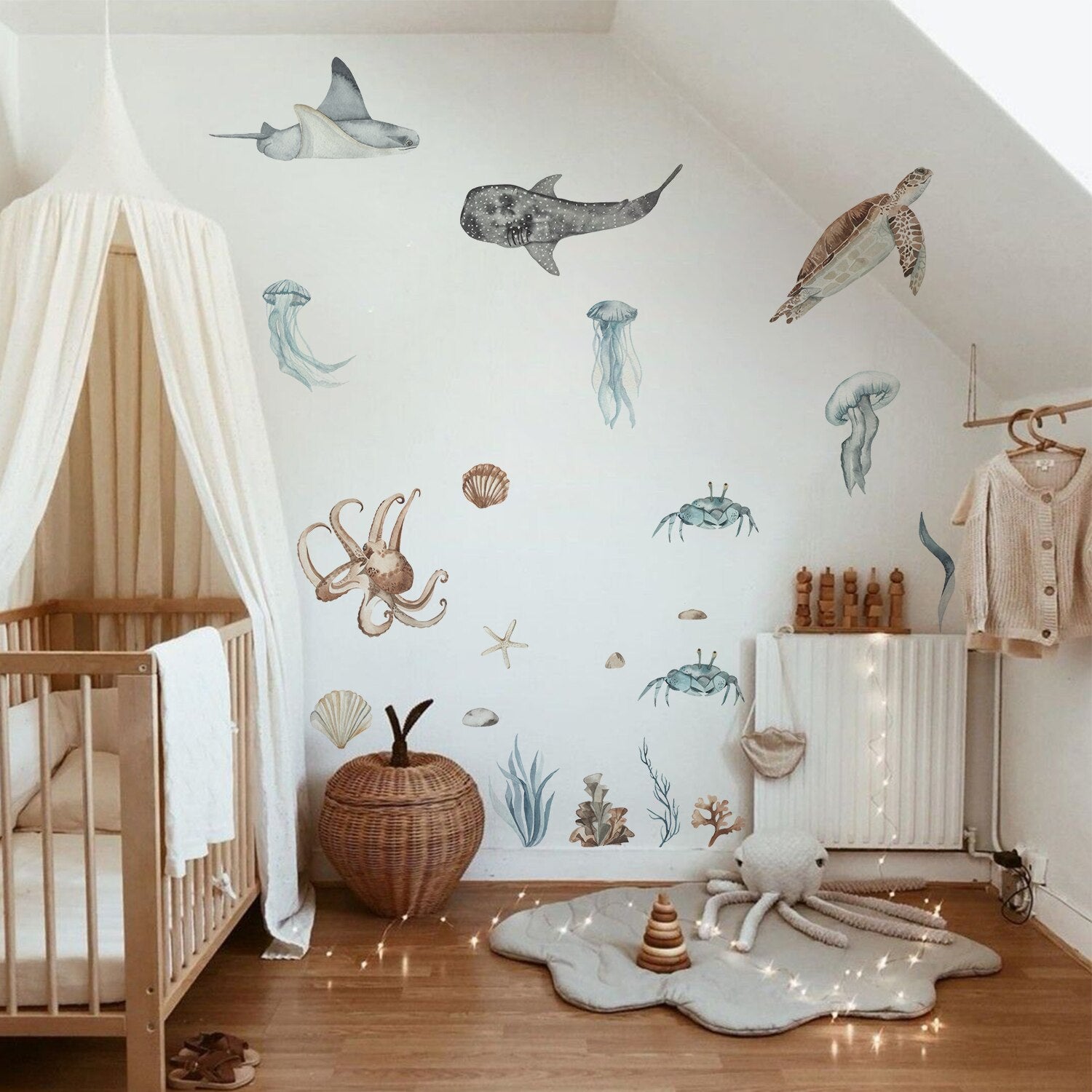 Funlife® Ocean Animals Wall Sticker Underwater World Waterproof Peel and Stick Sea Wall Decal for Boy&