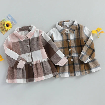 Toddler Brown Plaid Winter Dress, Plaid Outfit for Winter - Gathering Littles