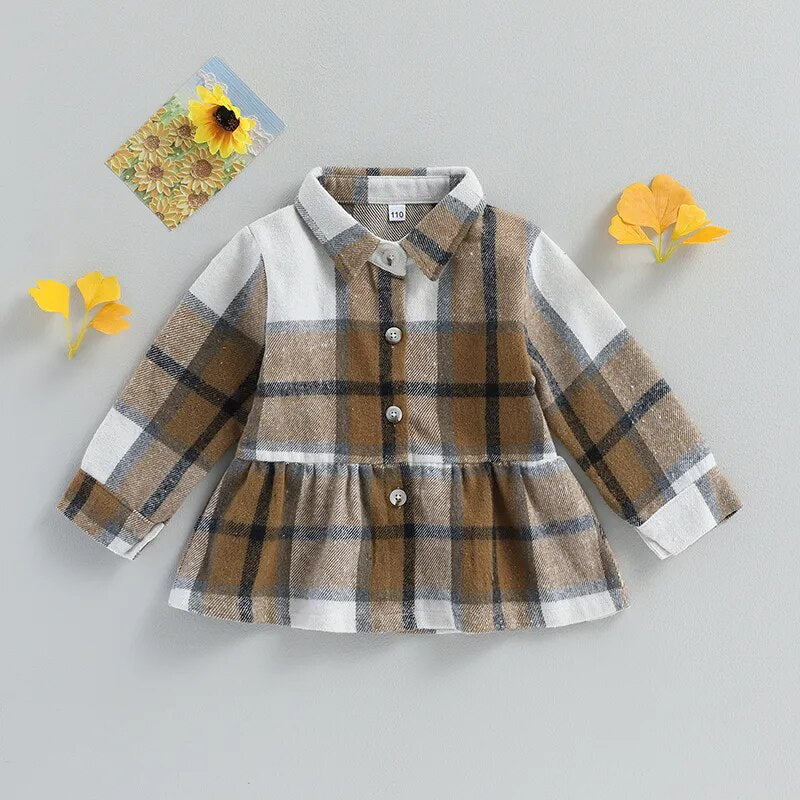 Toddler Brown Plaid Winter Dress, Plaid Outfit for Winter - Gathering Littles