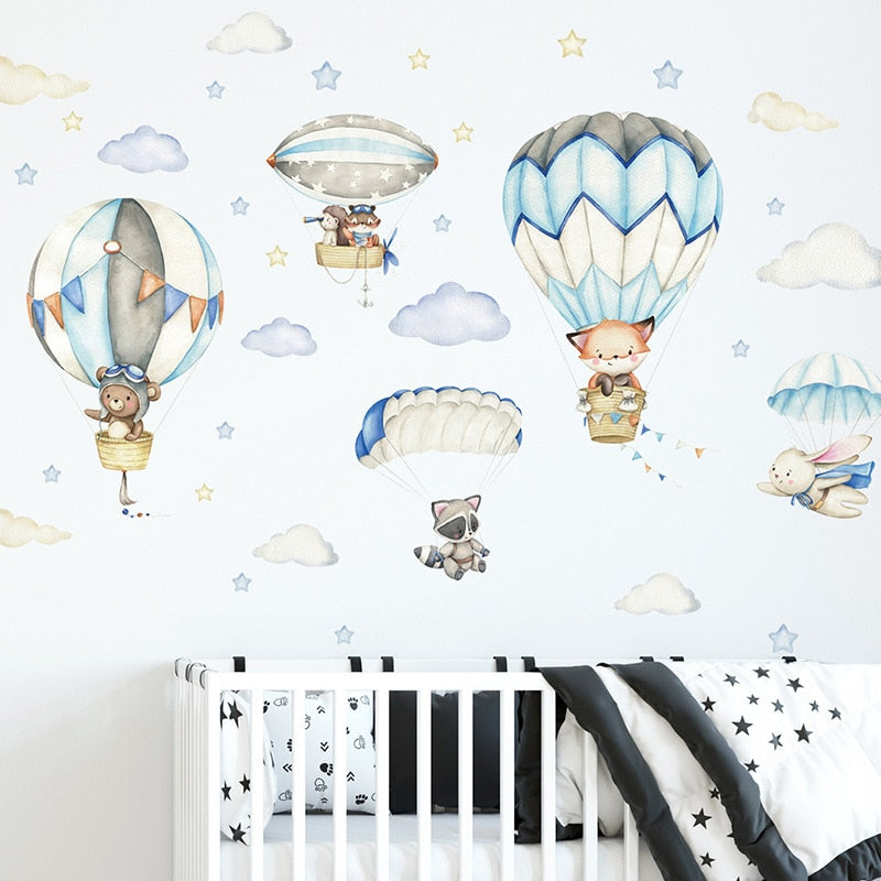 Watercolor Hot Air Balloon Wall Stickers for Baby Nursery - Gathering Littles