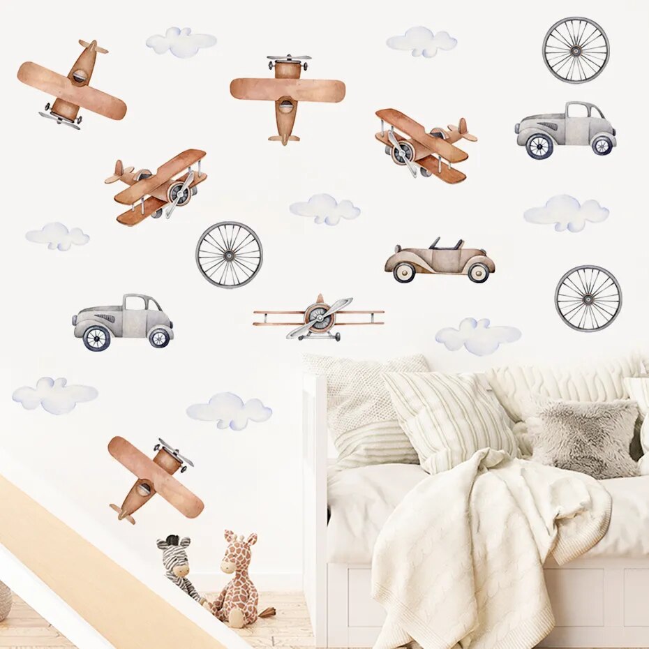 Retro Airplane and Train Wall Decals for Kids Room - Gathering Littles