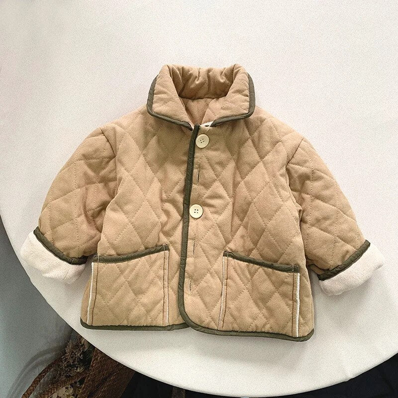 0-6Yrs Children Winter Kids Length Quilted Coats Woolen Collar Parkas Boys Girls Single Breasting Solid Thicken Warm Outerwear - Gathering Littles