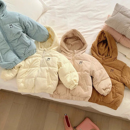 Children Winter Down Cotton Jacket Boys Corduroy Hooded Coat Kids Plush Warm Top Clothing Girls 2-7Y Baby Parka Padded Snowsuit - Gathering Littles