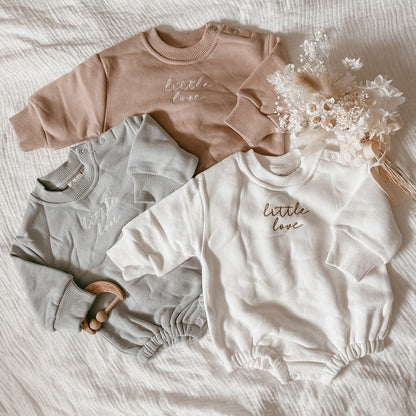 Baby Romper, Baby Crewneck Sweatshirt Romper with Embroidery - Gathering Littles