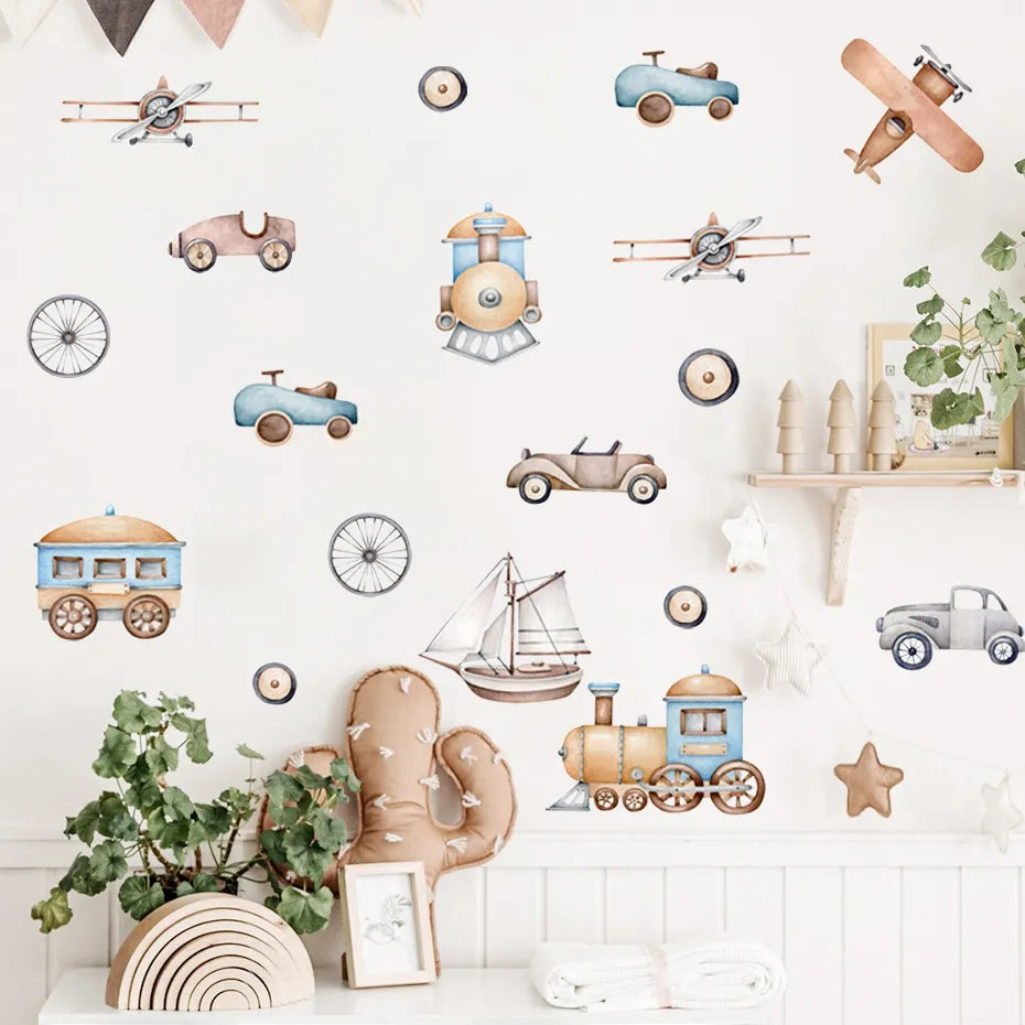 Retro Airplane and Train Wall Decals for Kids Room - Gathering Littles