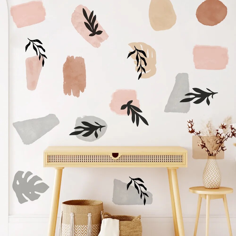 Boho Terrazzo Wall Stickers Irregular Geometric Pattern Leaf Plants Abstract Modern Wall Decals for Living Room Bedroom Decor - Gathering Littles